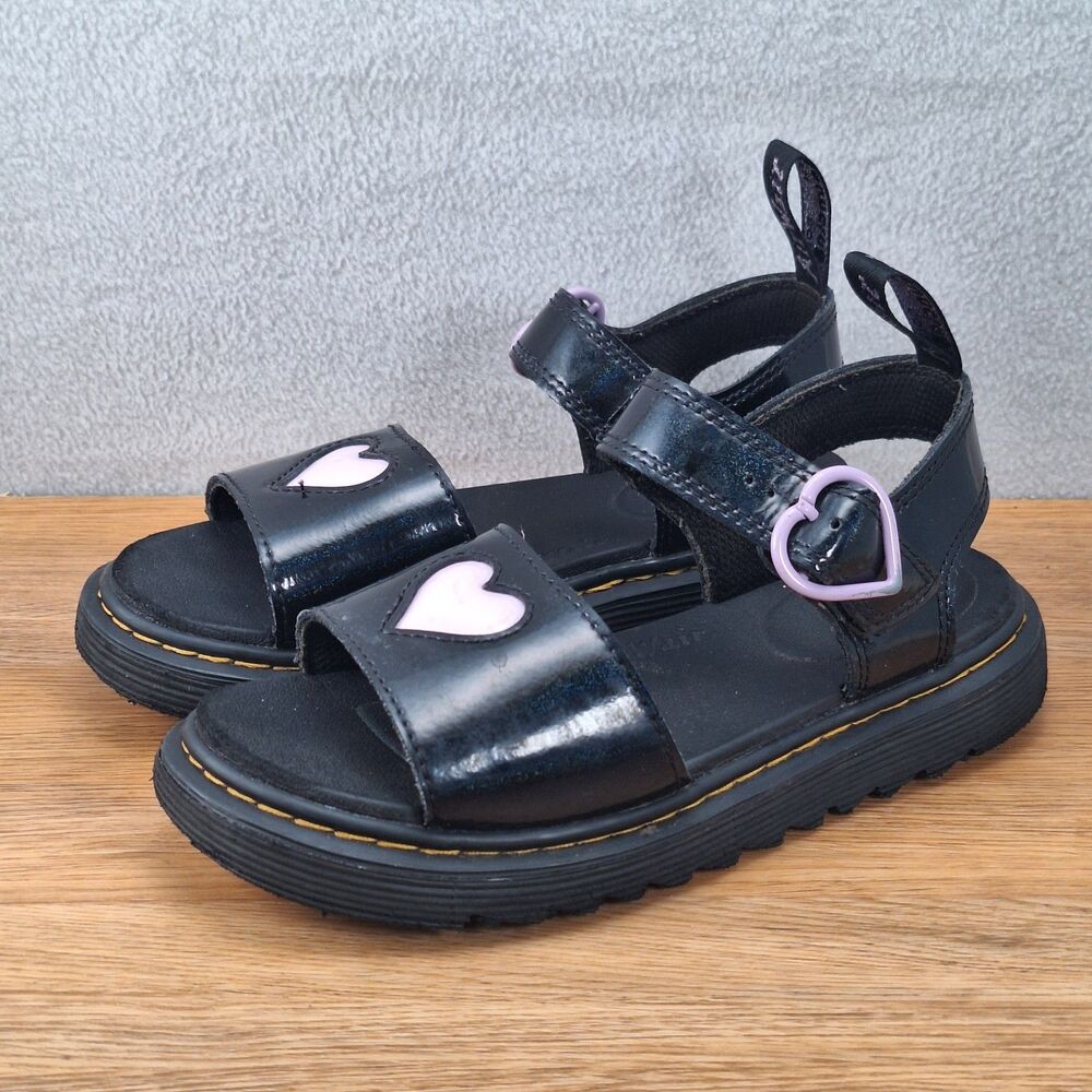 Dr. Martens Marlowe Heart Kids' 3 Strappy Sandals Black Vegan Leather Girls